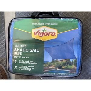 Vigoro 12'x12' Square Shade Sail Blue Easy To Install Blocks UV
